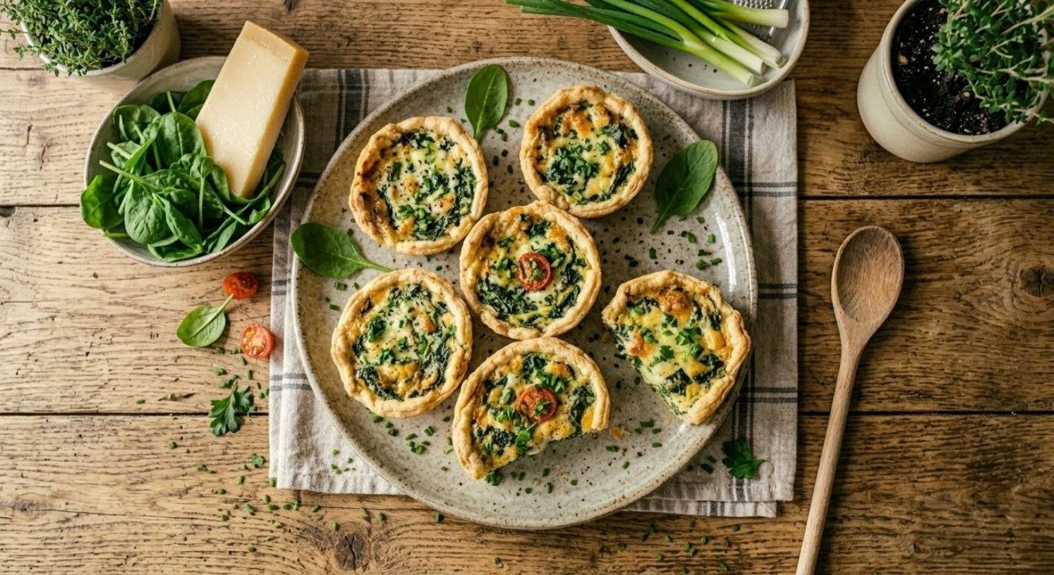 Spinach & Cheese Mini Tarts with Spring Onions