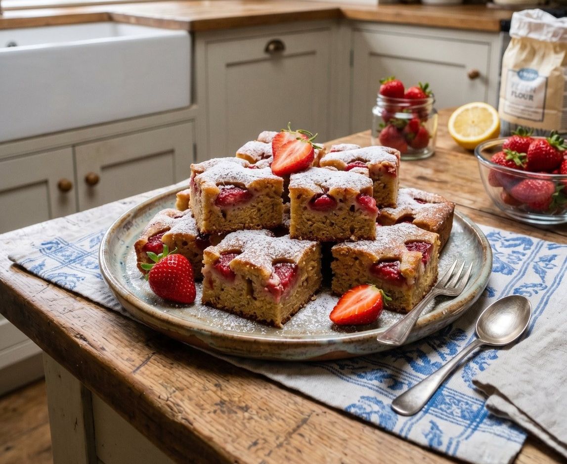 Strawberry Traybake Cake – Easy Rustic Spring Dessert with Fresh Strawberries